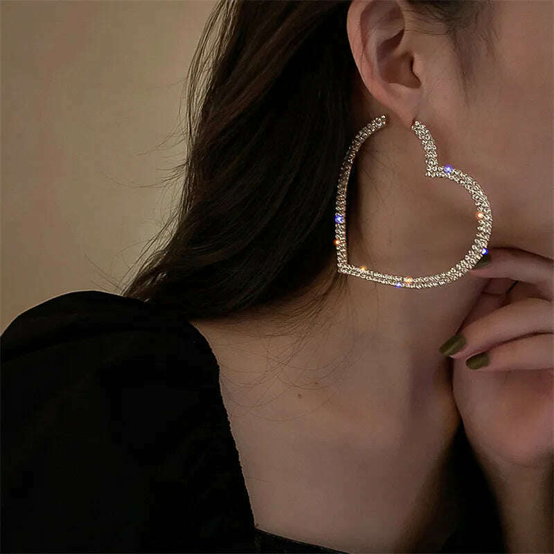 KIMLUD, FYUAN Fashion Big Heart Crystal Hoop Earrings for Women Bijoux Geometric Rhinestones Earrings Statement Jewelry Gifts, KIMLUD Womens Clothes