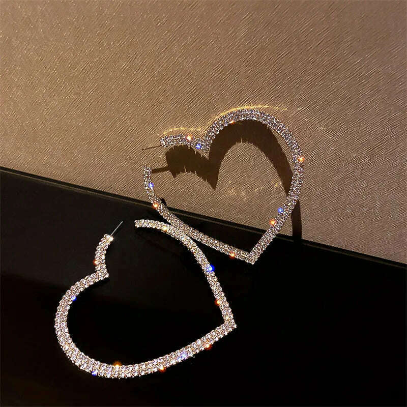 KIMLUD, FYUAN Fashion Big Heart Crystal Hoop Earrings for Women Bijoux Geometric Rhinestones Earrings Statement Jewelry Gifts, KIMLUD Womens Clothes