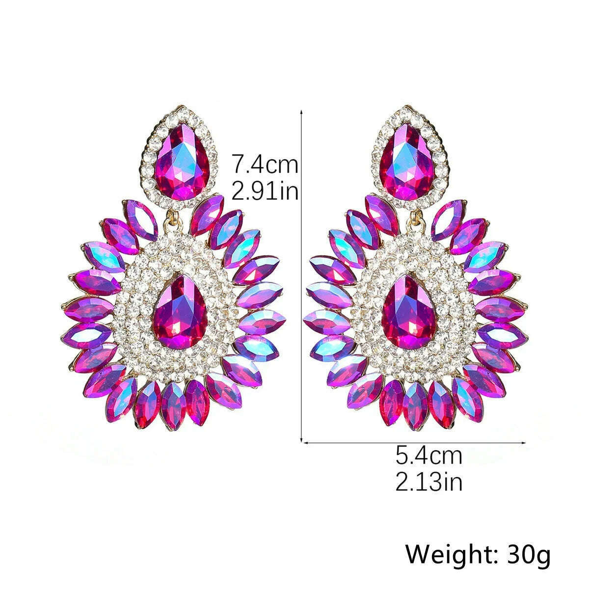 KIMLUD, FYUAN Shine Pink Flower Crystal Drop Earrings Water Drop Geometric Rhinestones Earrings Women Fashion Jewelry, KIMLUD Womens Clothes