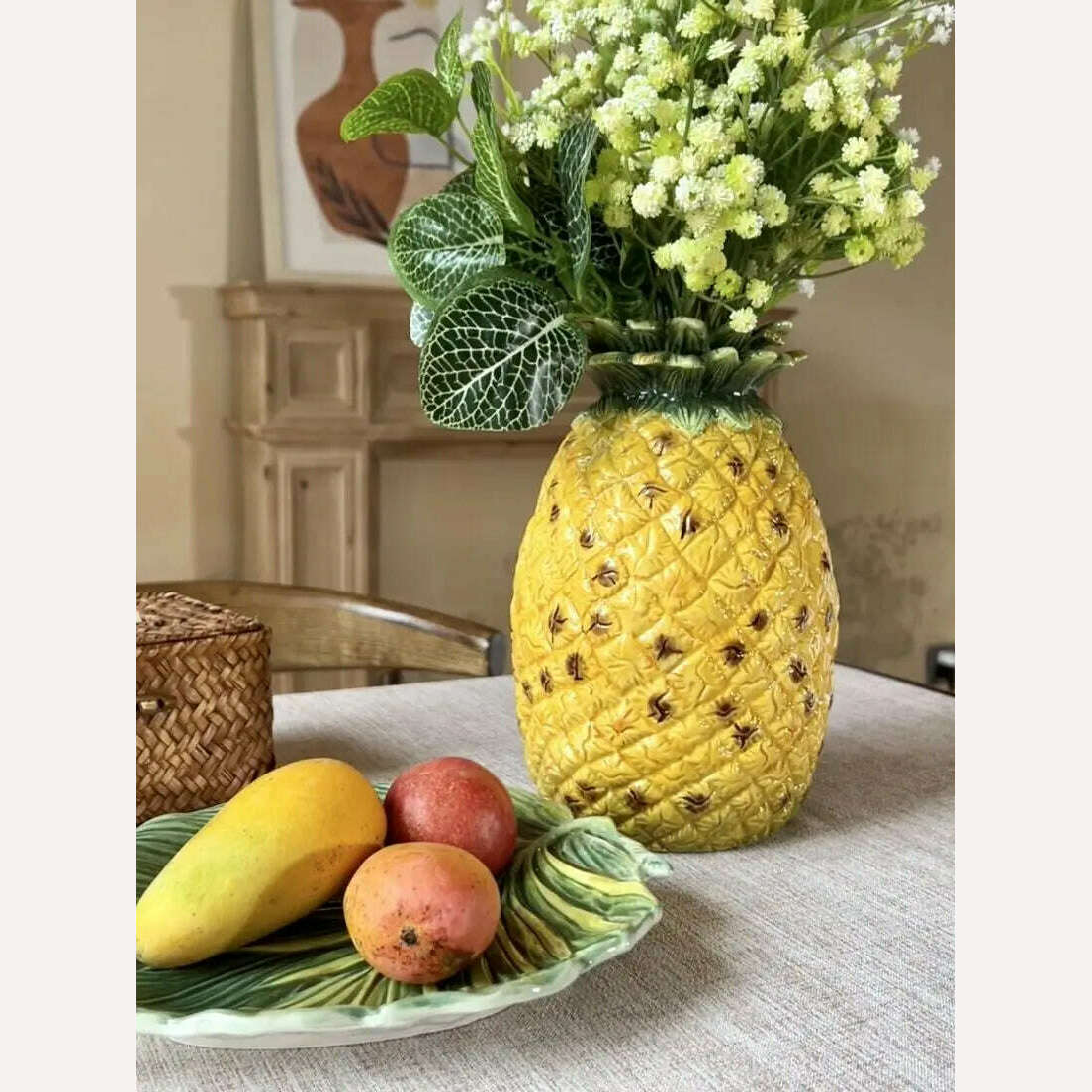 KIMLUD, Garden Ceramic Pineapple Flowers Vase Pot, Home Decor, Wedding Decoration, Study, Living Room, Dining Table, Interior, KIMLUD Womens Clothes