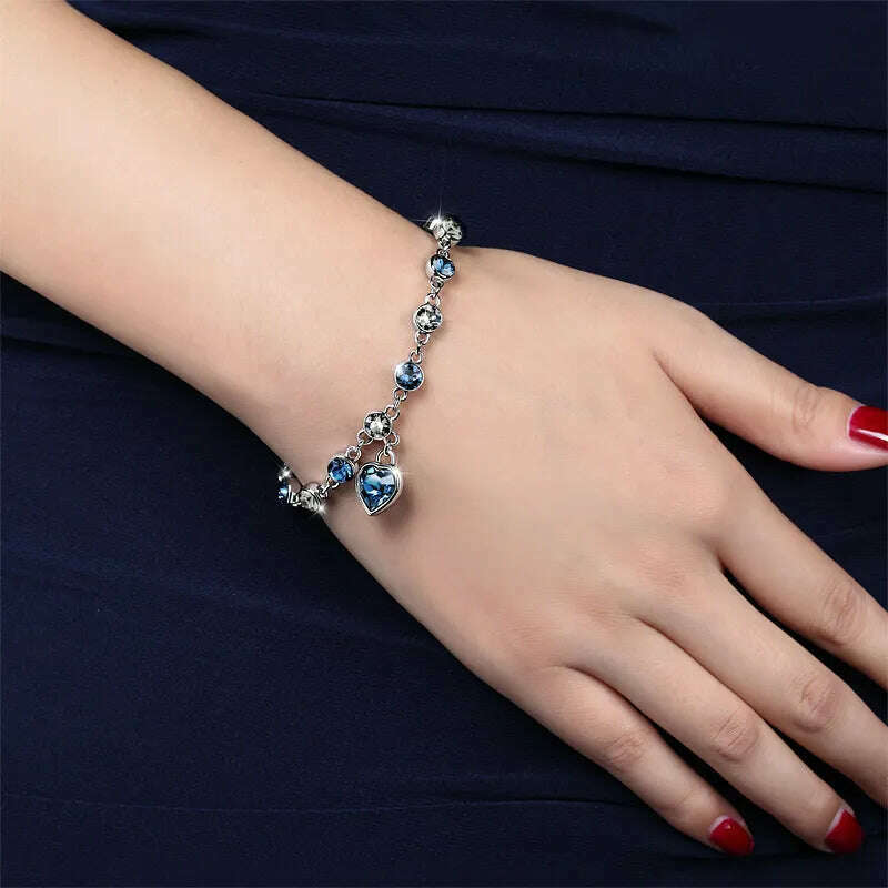 KIMLUD, Genuine 925 Sterling Silver Heart Bracelets For Women Blue Sapphire Tanzanite Chain Bracelet Trendy Wedding Gift Fine Jewelry, White And Blue / 16-19cm, KIMLUD APPAREL - Womens Clothes