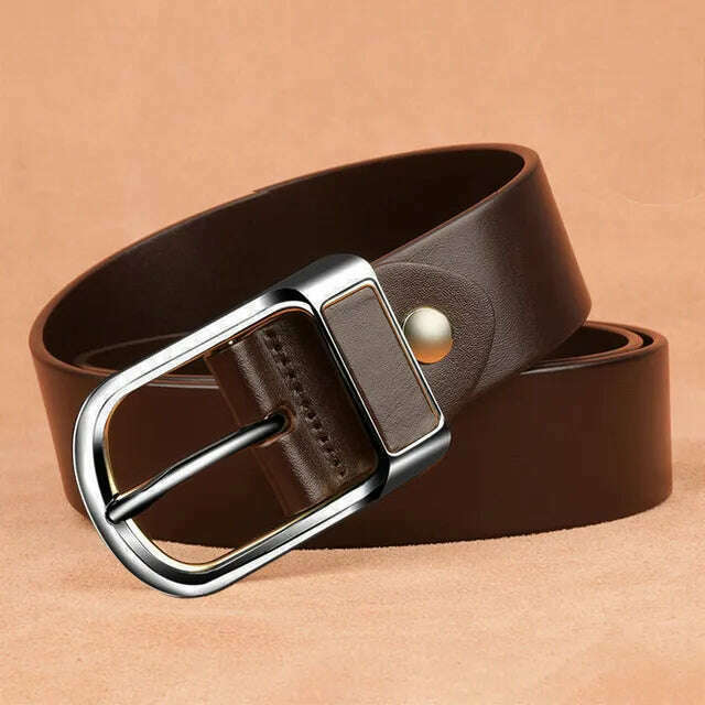 KIMLUD, Genuine Leather For Men's High Quality Buckle Jeans Cowskin Casual Belts Business Cowboy Waistband Male Fashion Designer 2022New, 13D silver coffee / 115CM, KIMLUD APPAREL - Womens Clothes