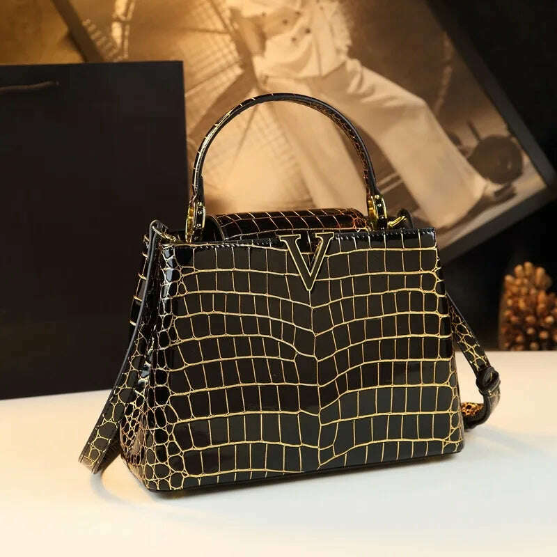 Genuine Leather Gradient Crocodile Pattern Women Handbags Tote Bag Female 2024 V-Shaped Shoudler Messenger Bags Luxury Fashion - KIMLUD