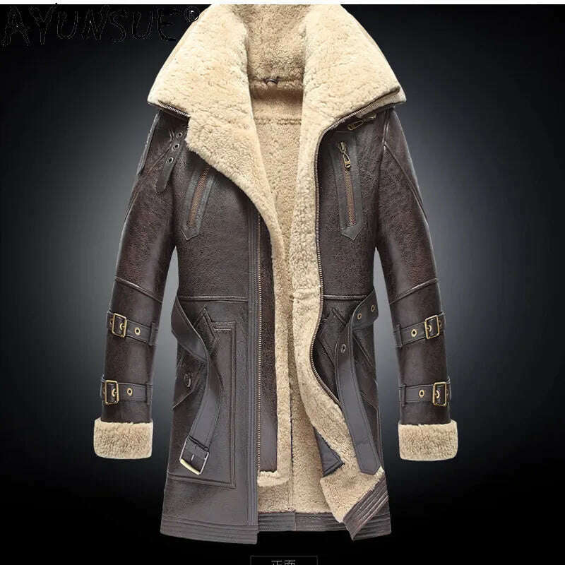 KIMLUD, Genuine Leather Jackets Men 2022 New Natural Sheepskin Coats Real Fur Double Collar Thick Winter Jacket Men's Fur Jacket Long, KIMLUD Womens Clothes