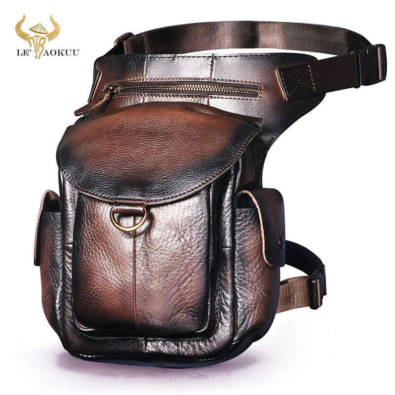 KIMLUD, Genuine Leather Men Design Casual 8&quot; Tablet Messenger Sling Bag Multifunction Fashion Travel Waist Belt Pack Leg Bag Male 9938-G, dark coffee, KIMLUD APPAREL - Womens Clothes