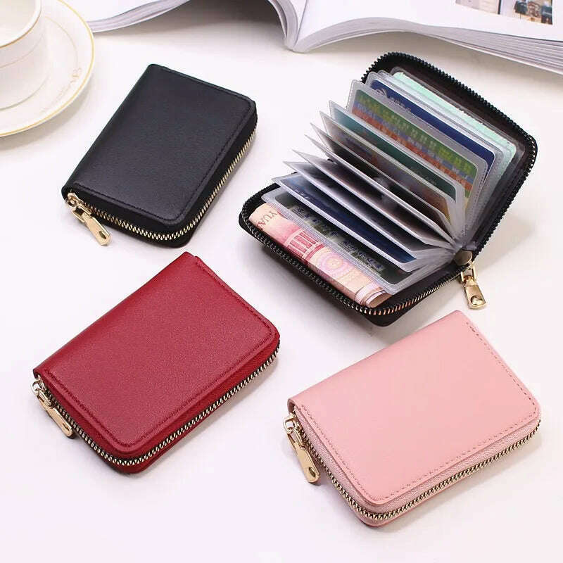 KIMLUD, Genuine Leather Men Women Card Holder Small Zipper Wallet Solid Coin Purse Accordion Design rfid ID Business Credit Card Bags, KIMLUD Womens Clothes