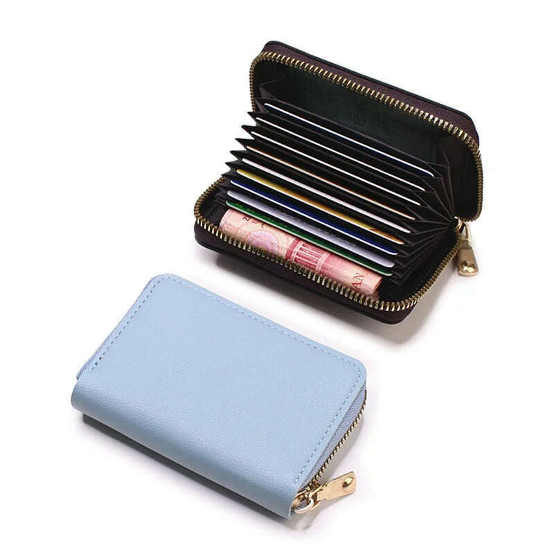 KIMLUD, Genuine Leather Men Women Card Holder Small Zipper Wallet Solid Coin Purse Accordion Design rfid ID Business Credit Card Bags, Sky blue, KIMLUD APPAREL - Womens Clothes