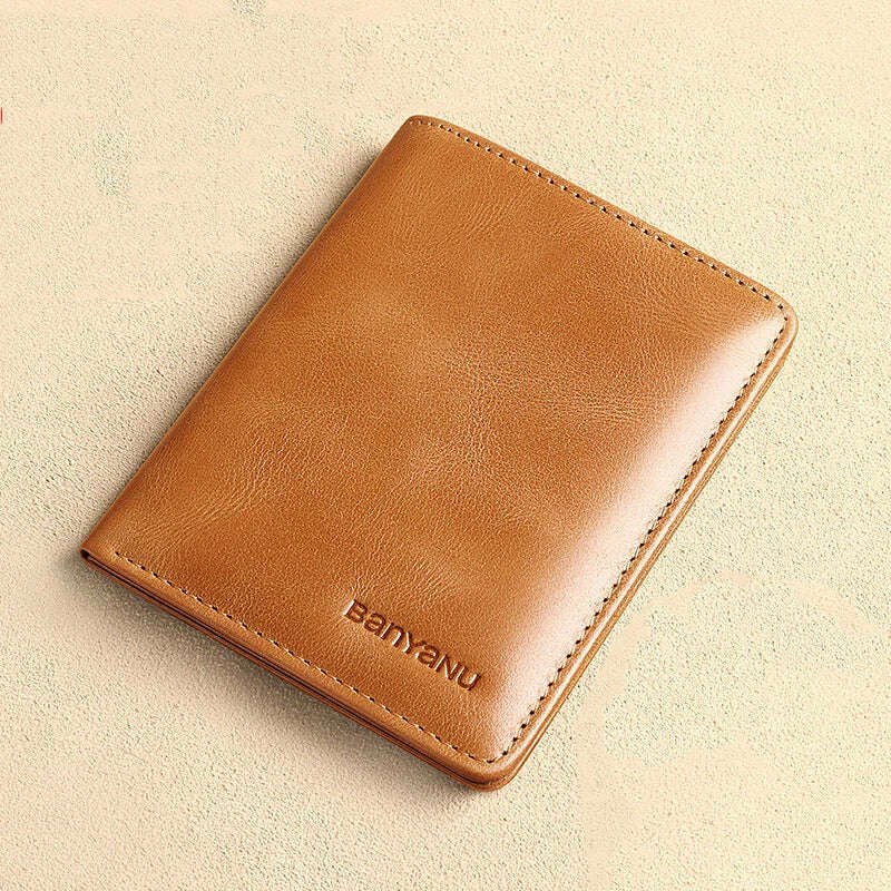 KIMLUD, Genuine Leather Rfid Wallet for Men Slim Vertical Wallets Black Thin Short ID Credit Card Holder Minimalist Men's Blue Money Bag, Vintage Apricot, KIMLUD APPAREL - Womens Clothes