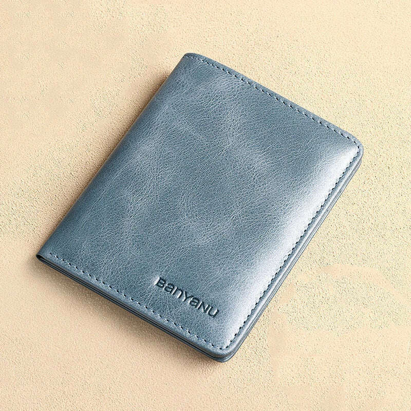 KIMLUD, Genuine Leather Rfid Wallet for Men Slim Vertical Wallets Black Thin Short ID Credit Card Holder Minimalist Men's Blue Money Bag, Vintage Blue, KIMLUD APPAREL - Womens Clothes