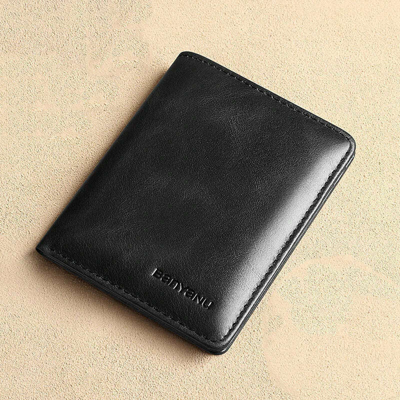 KIMLUD, Genuine Leather Rfid Wallet for Men Slim Vertical Wallets Black Thin Short ID Credit Card Holder Minimalist Men's Blue Money Bag, Vintage Black, KIMLUD APPAREL - Womens Clothes