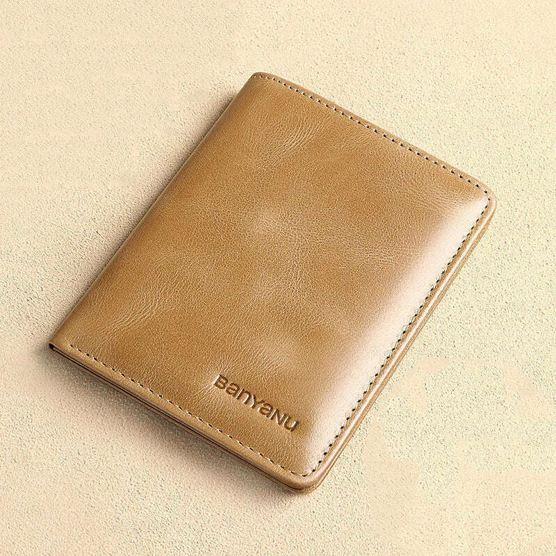 KIMLUD, Genuine Leather Rfid Wallet for Men Slim Vertical Wallets Black Thin Short ID Credit Card Holder Minimalist Men's Blue Money Bag, Vintage Khaki, KIMLUD APPAREL - Womens Clothes