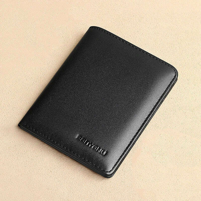 KIMLUD, Genuine Leather Rfid Wallet for Men Slim Vertical Wallets Black Thin Short ID Credit Card Holder Minimalist Men's Blue Money Bag, Plain Black, KIMLUD APPAREL - Womens Clothes