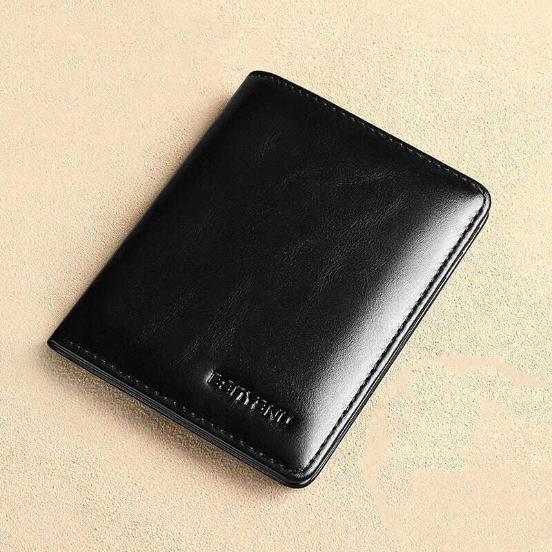 KIMLUD, Genuine Leather Rfid Wallet for Men Slim Vertical Wallets Black Thin Short ID Credit Card Holder Minimalist Men's Blue Money Bag, Oil Wax Black, KIMLUD APPAREL - Womens Clothes