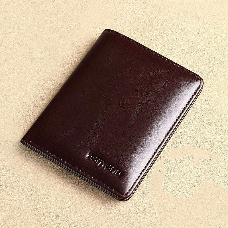 KIMLUD, Genuine Leather Rfid Wallet for Men Slim Vertical Wallets Black Thin Short ID Credit Card Holder Minimalist Men's Blue Money Bag, Oil Wax Coffee, KIMLUD APPAREL - Womens Clothes