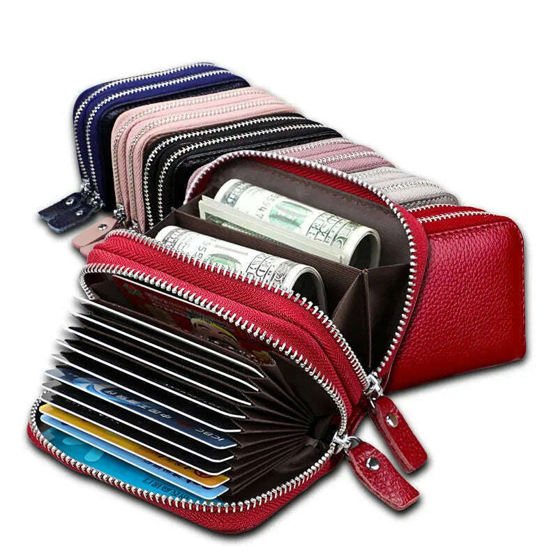 KIMLUD, Genuine Leather Rfid Women's Zipper Card Wallet Small Change Wallet Purse For Female Short Wallets With Card Holders Woman Purse, KIMLUD Womens Clothes