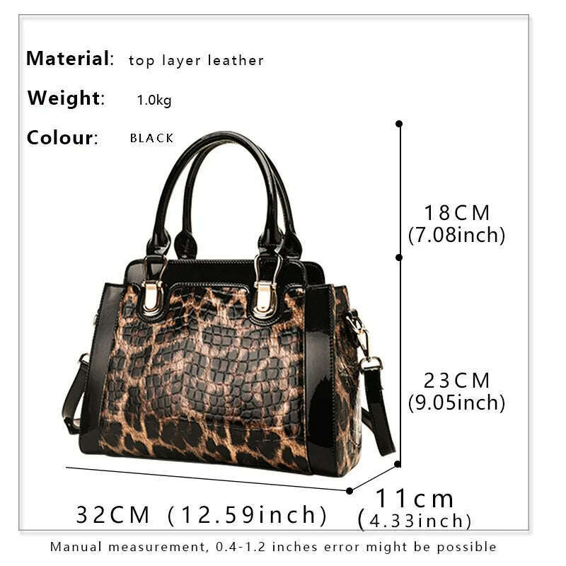 KIMLUD, Genuine leather women's bag, leopard print handbag, large-capacity fashion trend, first-layer cowhide one-shoulder crossbody bag, KIMLUD Womens Clothes