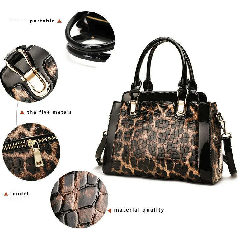 Genuine leather women's bag, leopard print handbag, large-capacity fashion trend, first-layer cowhide one-shoulder crossbody bag - KIMLUD