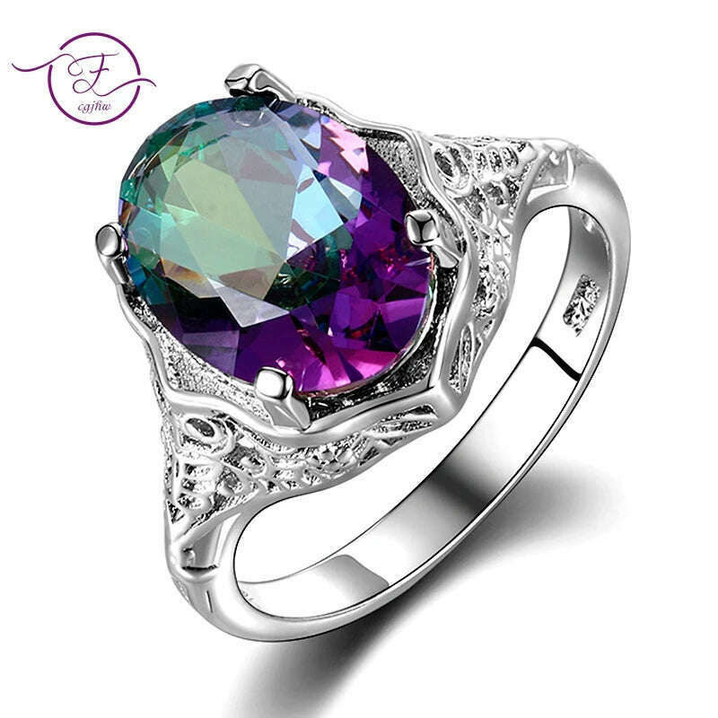 Genuine Rainbow Fire Mystic Topaz Ring 925 Sterling Silver Ring Fine Jewelry Gift For Women Lady Girls Wholesale - KIMLUD