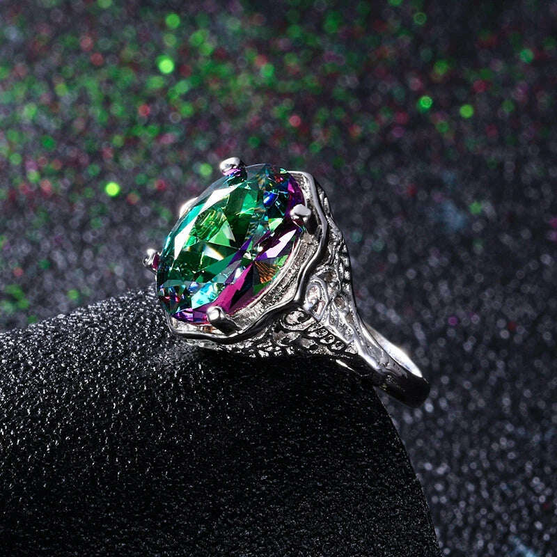 Genuine Rainbow Fire Mystic Topaz Ring 925 Sterling Silver Ring Fine Jewelry Gift For Women Lady Girls Wholesale - KIMLUD