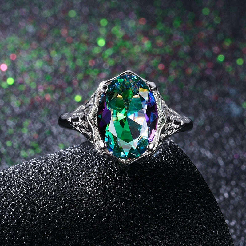 Genuine Rainbow Fire Mystic Topaz Ring 925 Sterling Silver Ring Fine Jewelry Gift For Women Lady Girls Wholesale - KIMLUD