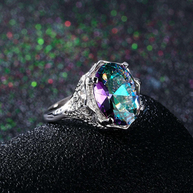 Genuine Rainbow Fire Mystic Topaz Ring 925 Sterling Silver Ring Fine Jewelry Gift For Women Lady Girls Wholesale - KIMLUD