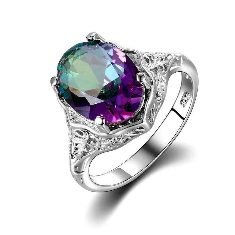 Genuine Rainbow Fire Mystic Topaz Ring 925 Sterling Silver Ring Fine Jewelry Gift For Women Lady Girls Wholesale - KIMLUD