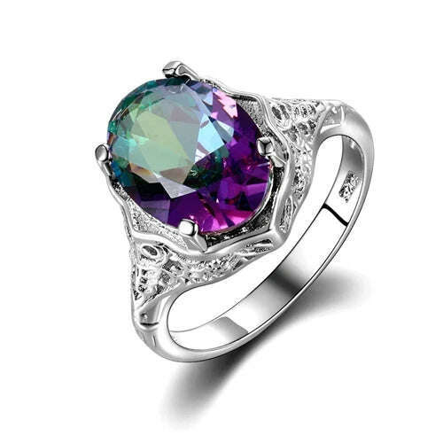 Genuine Rainbow Fire Mystic Topaz Ring 925 Sterling Silver Ring Fine Jewelry Gift For Women Lady Girls Wholesale - KIMLUD