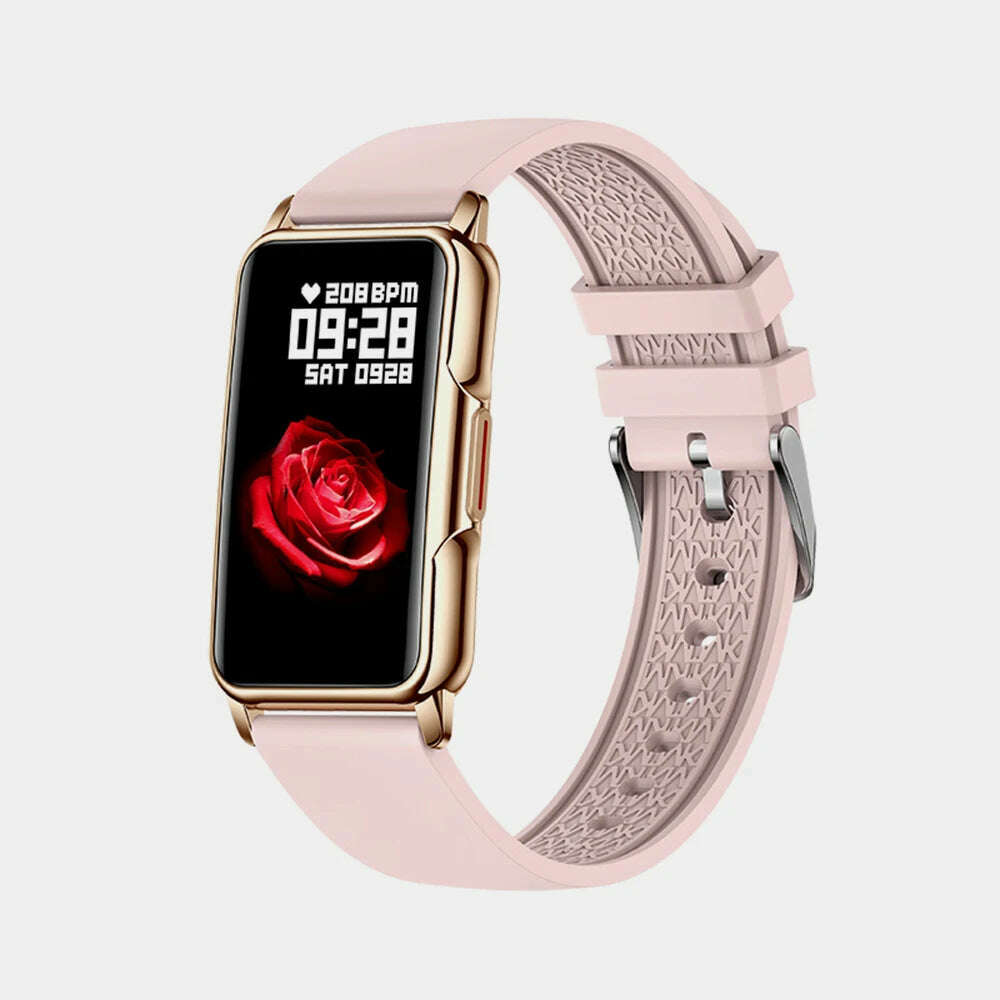 KIMLUD, GFORDT Ladies Smart Watch Women Luxury Diamond watches Heart Rate Monitor Fitness Tracker Smartwatch For Huawei Xiaomi Phone, pink silicone, KIMLUD APPAREL - Womens Clothes