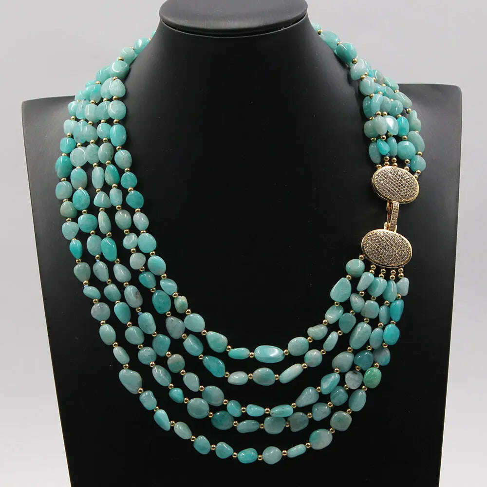 GG Jewelry 5 Rows Natural Green Peruvian Amazonite Freeform Shape Real Stone Multi Strands Necklace Handmade For Women - KIMLUD