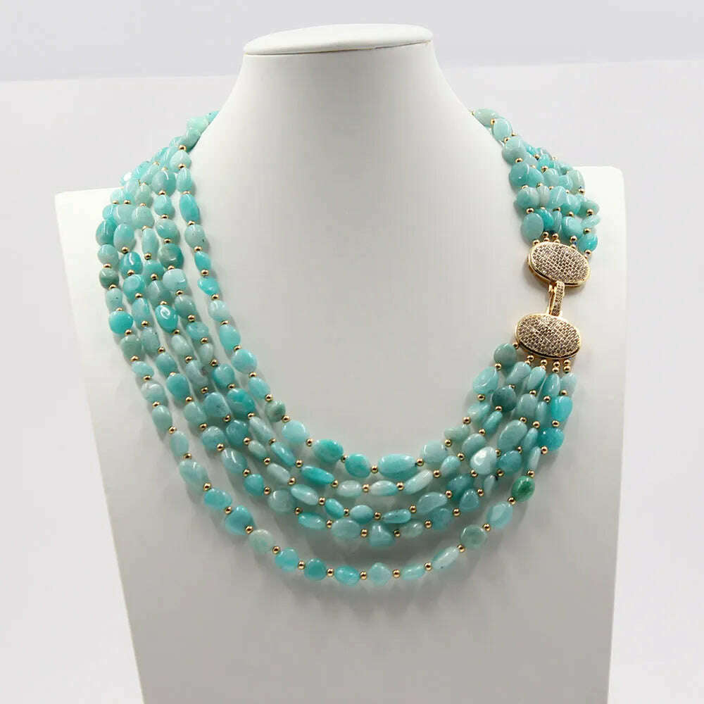 GG Jewelry 5 Rows Natural Green Peruvian Amazonite Freeform Shape Real Stone Multi Strands Necklace Handmade For Women - KIMLUD