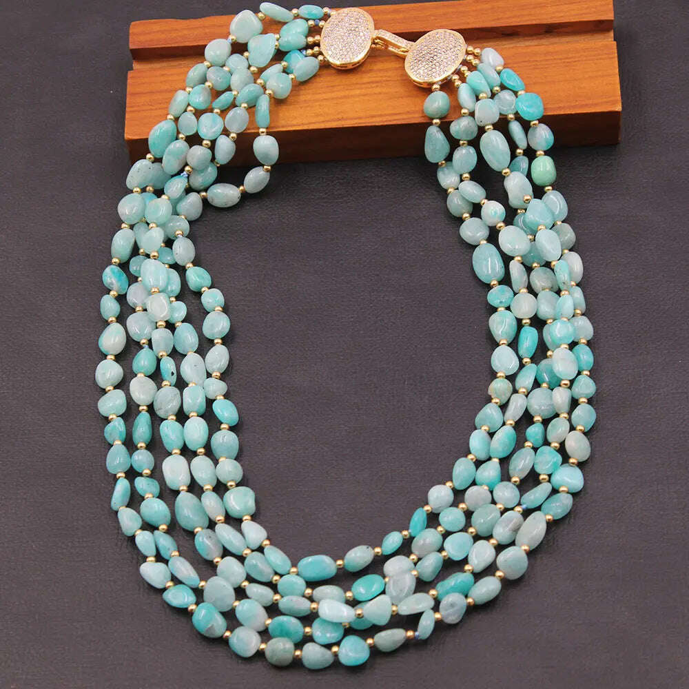 GG Jewelry 5 Rows Natural Green Peruvian Amazonite Freeform Shape Real Stone Multi Strands Necklace Handmade For Women - KIMLUD