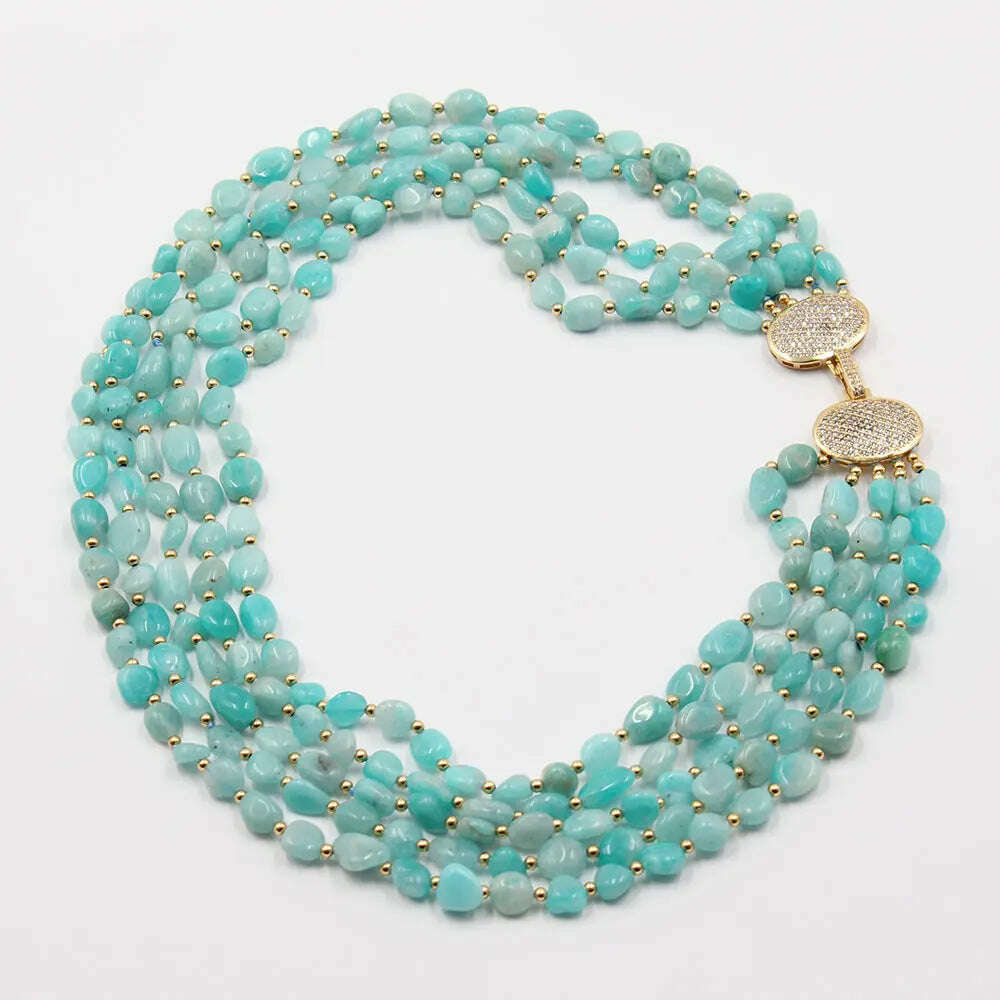 GG Jewelry 5 Rows Natural Green Peruvian Amazonite Freeform Shape Real Stone Multi Strands Necklace Handmade For Women - KIMLUD