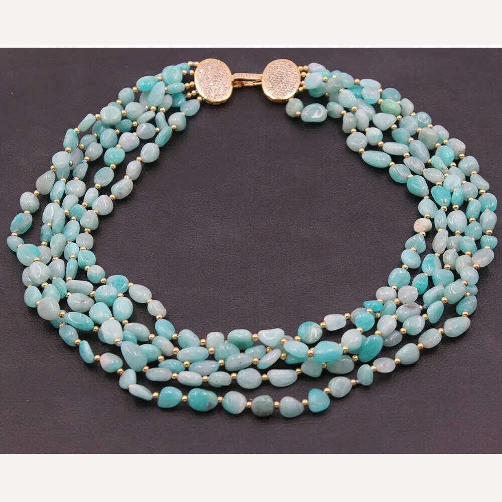 GG Jewelry 5 Rows Natural Green Peruvian Amazonite Freeform Shape Real Stone Multi Strands Necklace Handmade For Women - KIMLUD