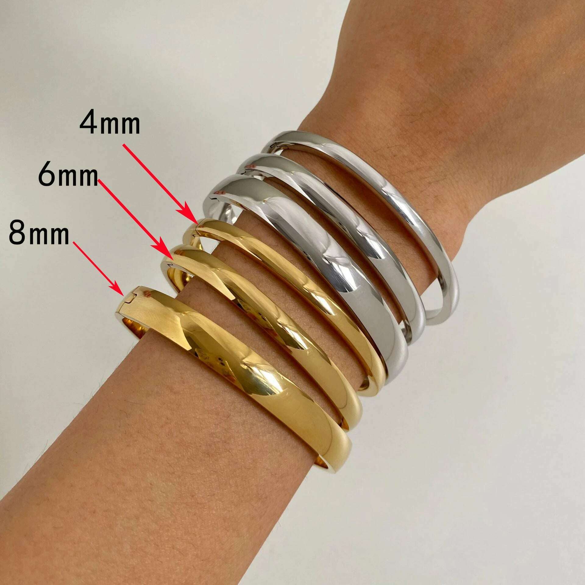 KIMLUD, GHIDBK Stainless Steel Pure Gold Pvd Plated Plain Pattern Bracelet for Women's Simple 3 Piece Stackable Bracelet Jewelry, KIMLUD Womens Clothes