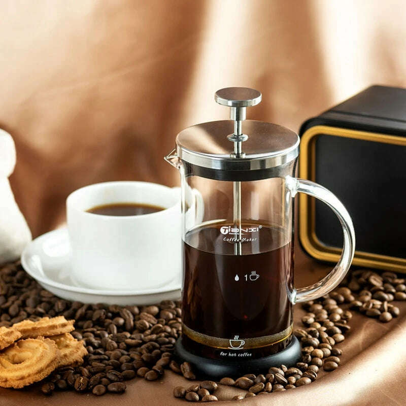 GIANXI French Press Pot Household Hand Made Coffee Powder Filter Coffee Pot Glass Heat Resistant Coffee Maker With Filter - KIMLUD