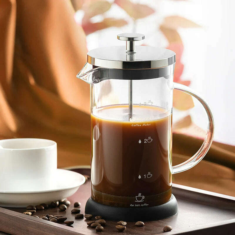 GIANXI French Press Pot Household Hand Made Coffee Powder Filter Coffee Pot Glass Heat Resistant Coffee Maker With Filter - KIMLUD