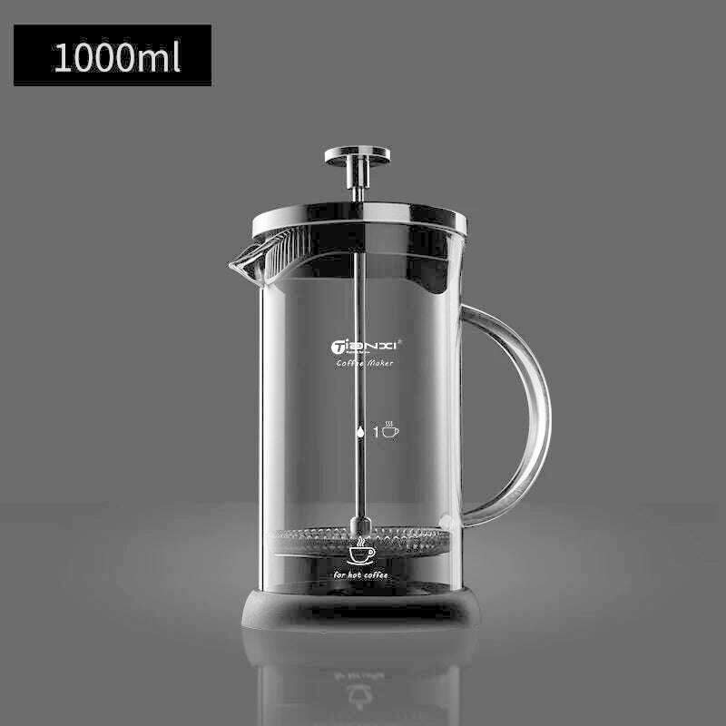 KIMLUD, GIANXI French Press Pot Household Hand Made Coffee Powder Filter Coffee Pot Glass Heat Resistant Coffee Maker With Filter, 1000ml / CHINA, KIMLUD APPAREL - Womens Clothes