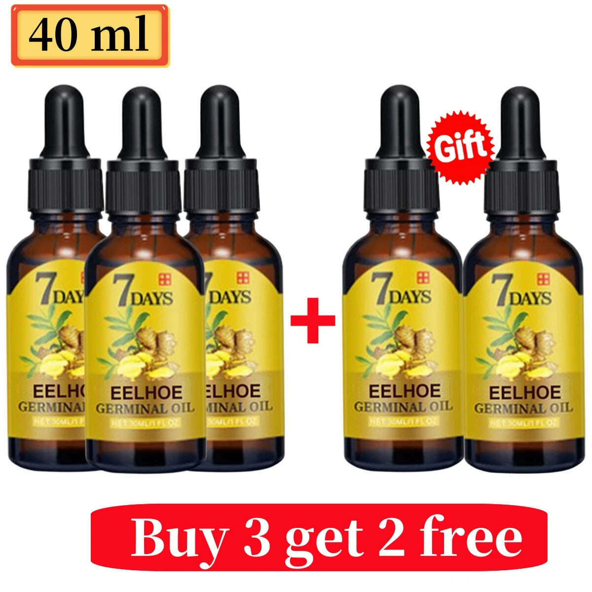 KIMLUD, Ginger Fast Hair Growth Oil Anti Hair Loss Treatment for Man Women Serum Scalp Baldhead Repair Nourish Root Fast Growing Product, 5pcs 40ml, KIMLUD APPAREL - Womens Clothes