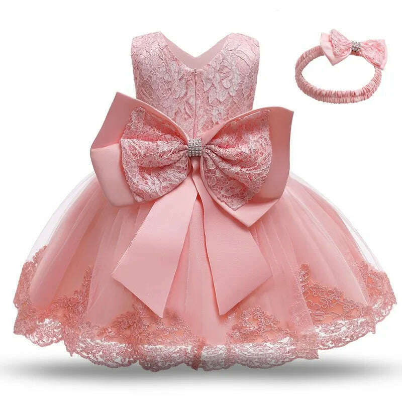 Girls Formal Wedding Party Dress for 1-5Y Infant Birthday Christening Lace Elegant Gown Christams Flower Dresses for Baby Girl - KIMLUD