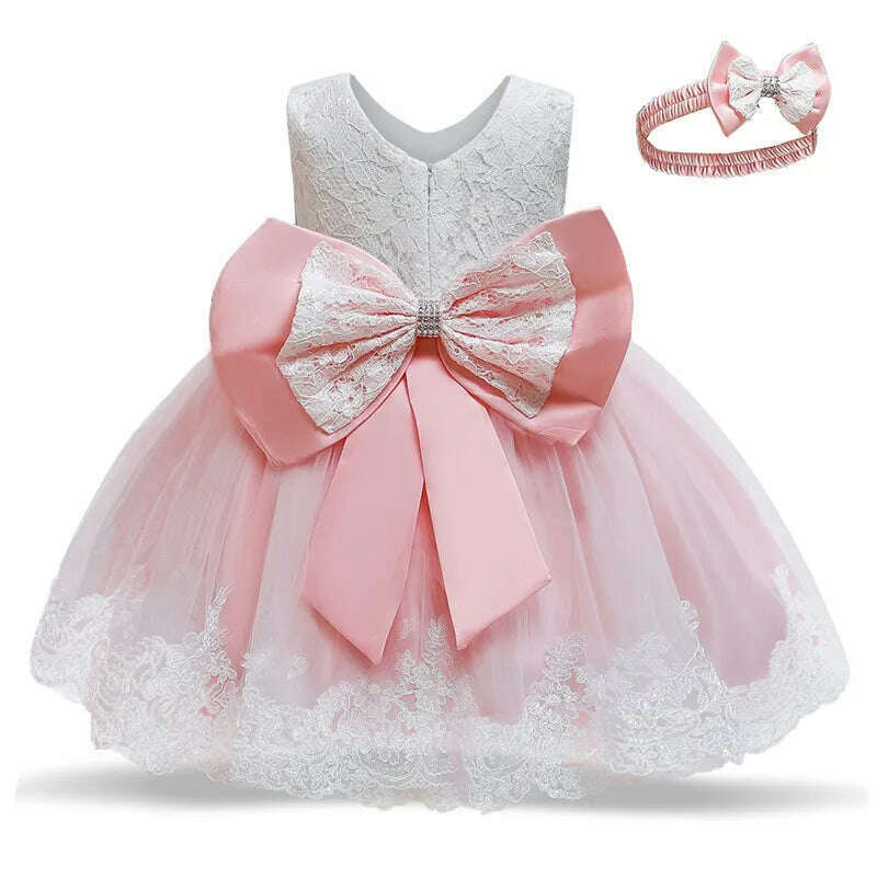 Girls Formal Wedding Party Dress for 1-5Y Infant Birthday Christening Lace Elegant Gown Christams Flower Dresses for Baby Girl - KIMLUD