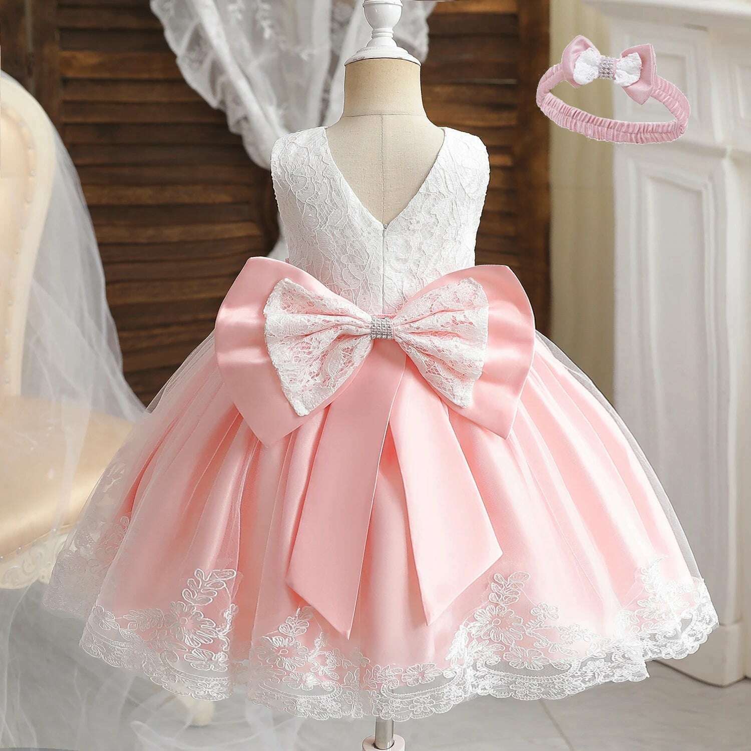 KIMLUD, Girls Formal Wedding Party Dress for 1-5Y Infant Birthday Christening Lace Elegant Gown Christams Flower Dresses for Baby Girl, KIMLUD Womens Clothes