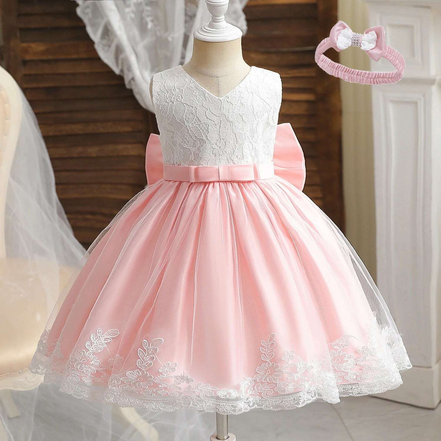 KIMLUD, Girls Formal Wedding Party Dress for 1-5Y Infant Birthday Christening Lace Elegant Gown Christams Flower Dresses for Baby Girl, KIMLUD Womens Clothes