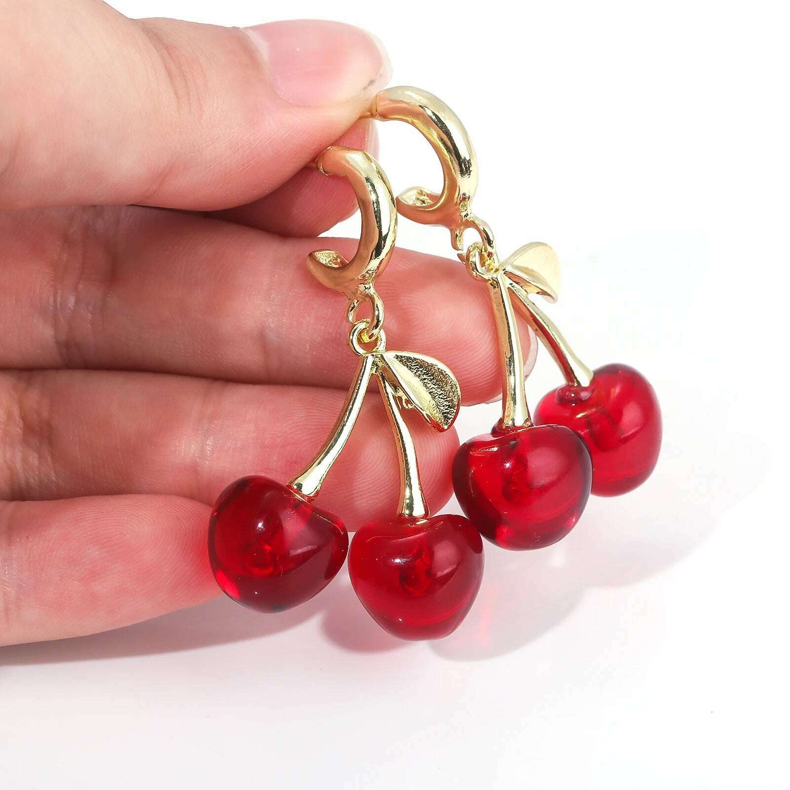 Girls Pink Red Cherries Cherry Earrings Fashion Creative Sweet Fruit Earrings for Women Men Summer Jewelry Accessorie Gifts - KIMLUD