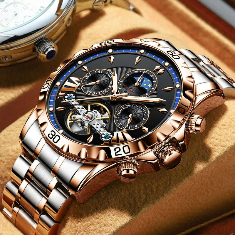 GLENAW Design Mens Watches Top Brand Luxury Fashion Business Automatic Watch Men's Waterproof Mechanical Watch Montre Homme - KIMLUD