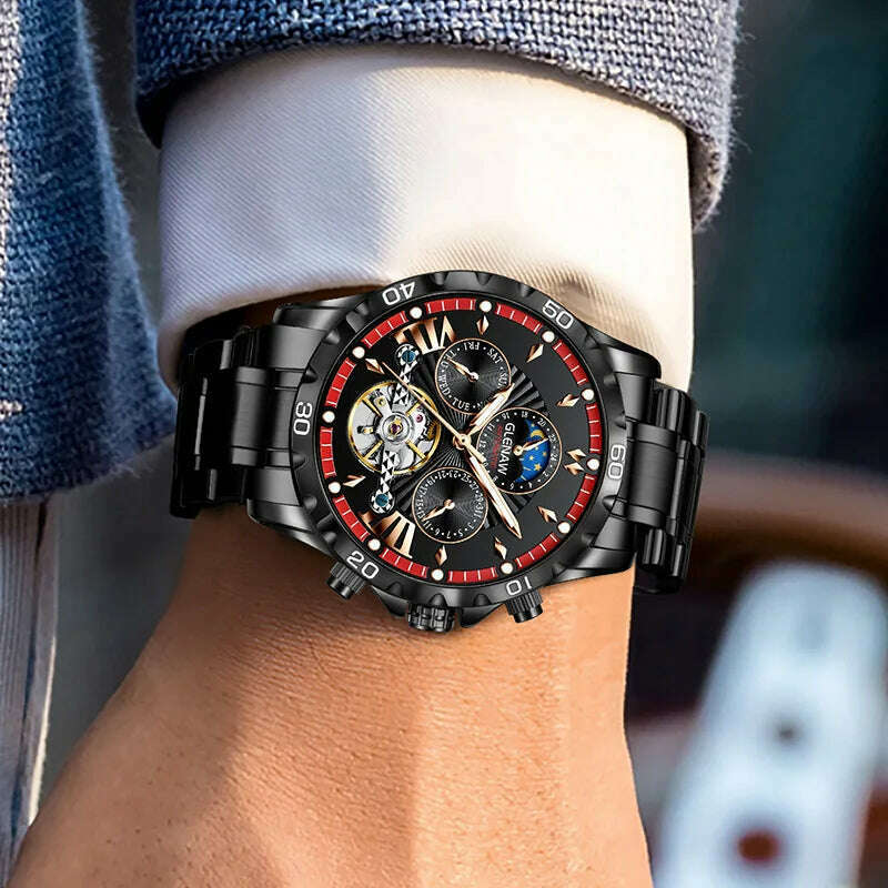 GLENAW Design Mens Watches Top Brand Luxury Fashion Business Automatic Watch Men's Waterproof Mechanical Watch Montre Homme - KIMLUD