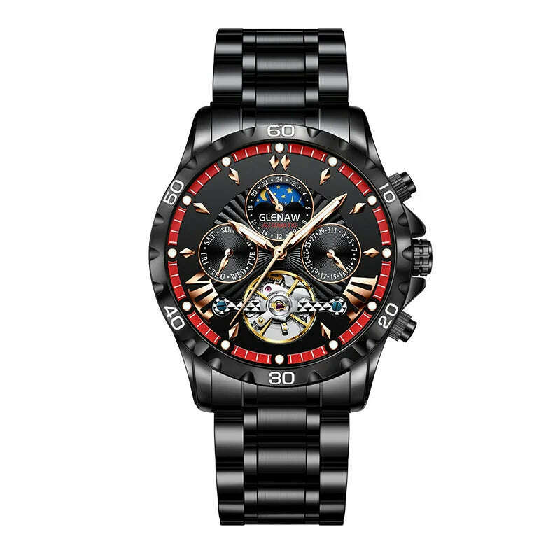 KIMLUD, GLENAW Design Mens Watches Top Brand Luxury Fashion Business Automatic Watch Men's Waterproof Mechanical Watch Montre Homme, S black red, KIMLUD APPAREL - Womens Clothes