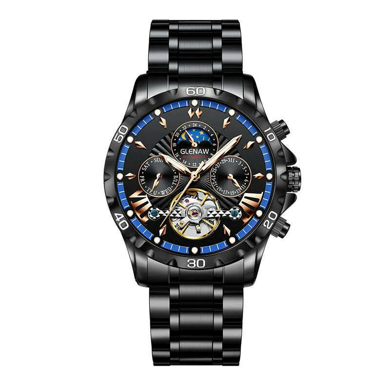 KIMLUD, GLENAW Design Mens Watches Top Brand Luxury Fashion Business Automatic Watch Men's Waterproof Mechanical Watch Montre Homme, S black blue, KIMLUD APPAREL - Womens Clothes