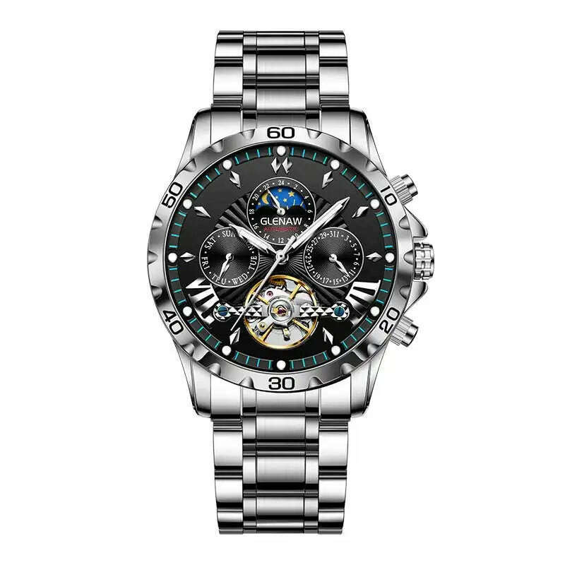 KIMLUD, GLENAW Design Mens Watches Top Brand Luxury Fashion Business Automatic Watch Men's Waterproof Mechanical Watch Montre Homme, S silver black, KIMLUD APPAREL - Womens Clothes