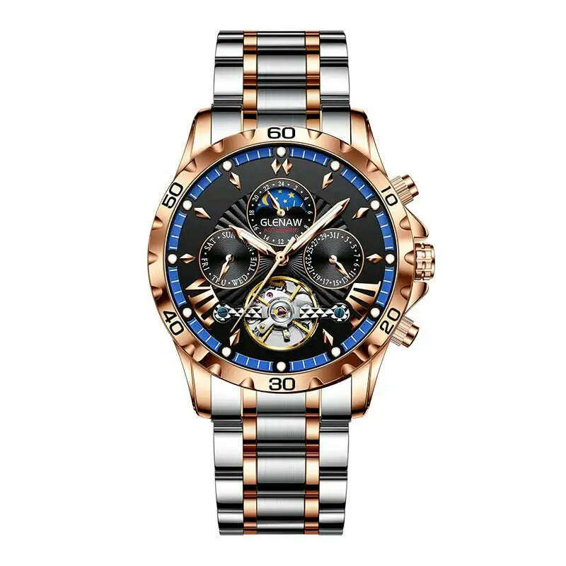 KIMLUD, GLENAW Design Mens Watches Top Brand Luxury Fashion Business Automatic Watch Men's Waterproof Mechanical Watch Montre Homme, S gold blue, KIMLUD APPAREL - Womens Clothes