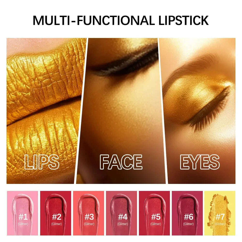 KIMLUD, Glitter Gold Lipstick Shiny Metallic Matte Velvet Waterproof Long Lasting Sexy Gold Red Pink Lip Gloss Women Lip Makeup Cosmetic, KIMLUD Womens Clothes